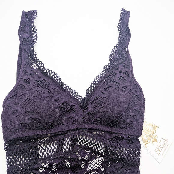 Becca Captured Purple Crochet One Piece Swimsuit - Picture 3 of 8